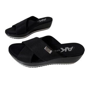 Anne Klein Sport Felisha Womens Platform Wedge Sandal Sz 10 Black Casual‎ Shoes